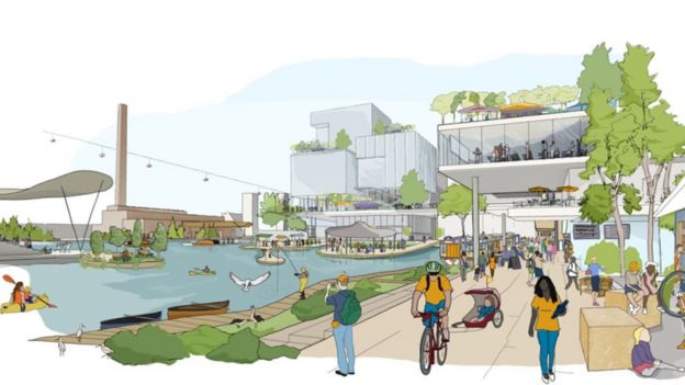 Diseño de cómo Sidewalks Labs espera que sea este barrio futurista.