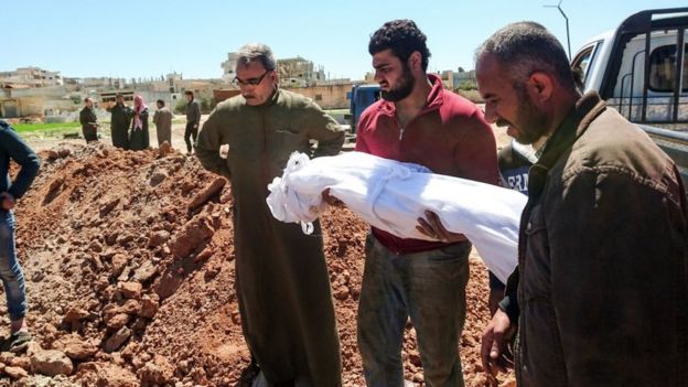 சிரியாவில் போரில் இறந்தவரை புதைக்கும் காட்சி