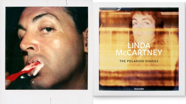 Paul McCartney brushing teeth and cover of polaroid book