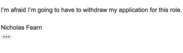 my job application was withdrawn by someone pretending to be job application to