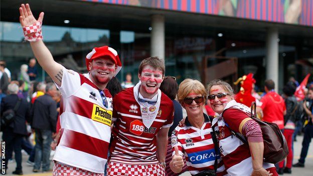 Wigan Warriors fans at the Nou Camp.