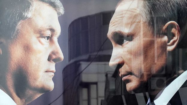 Петро Порошенко та Володимир Путін, банер на виборах