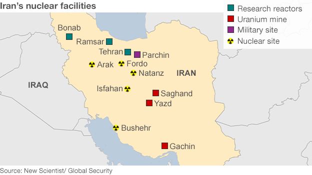 Map of Iran's nuclear sites