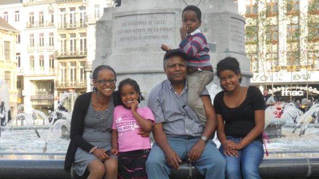 Yemi Hailemariam (far left), Andy Tsege (centre right) and their children