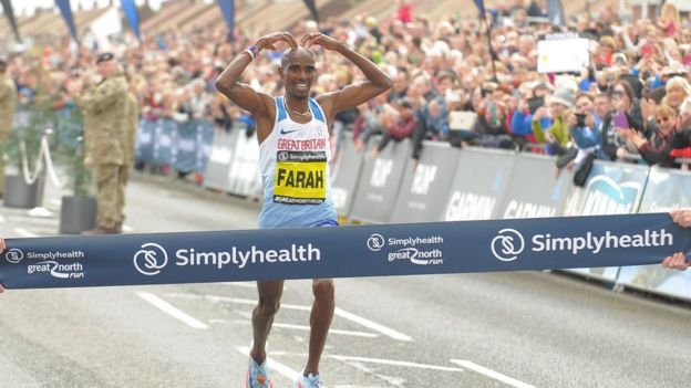 Mo Farah winning the Great North Run