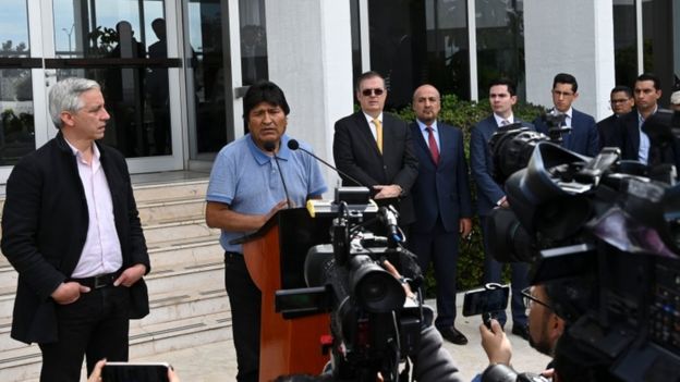 Mr Morales, speaking at Mexico's international airport, vowed to continue his political "fight"