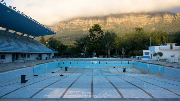 An empty public swimming pool in Newlands, outside Cape Town, February 2018