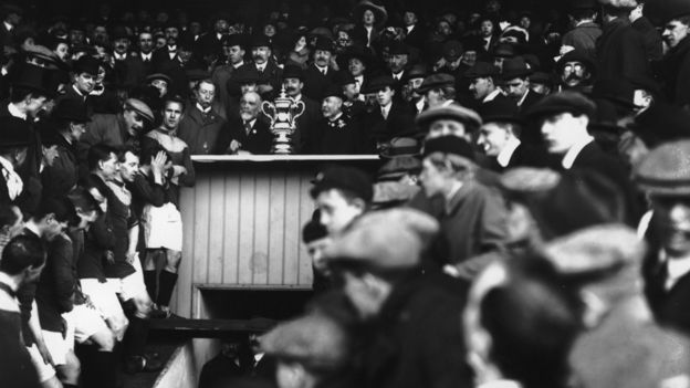 The FA Cup trophy on display at the 1911 final