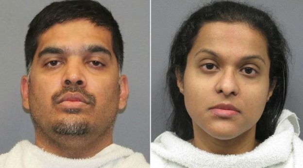 Side-by-side mugshots of Wesley and Sini Mathews, in front of neutral grey background