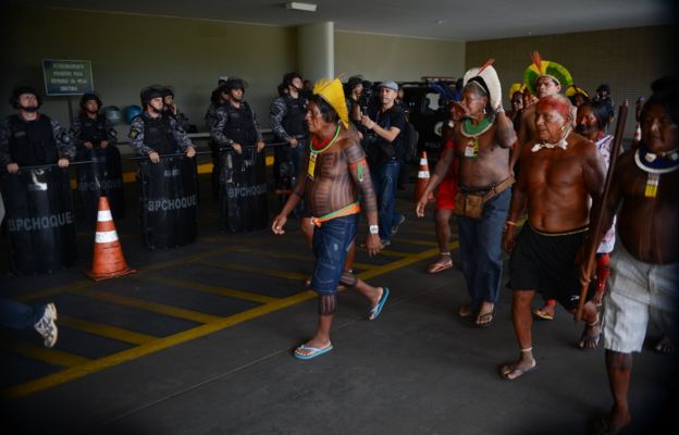 Protesto de líderes indígenas em Brasília