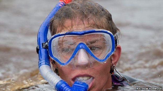 A competitor takes part in the World Bog Snorkelling Championships