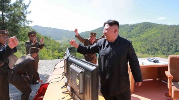 Kim Jong-un celebrando