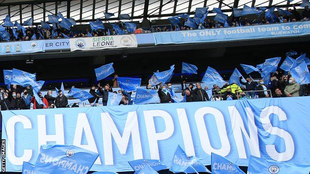 A limited number of fans were allowed into Premier League stadiums for the final two rounds of matches at the end of a 2020-21 season which saw Manchester City crowned champions