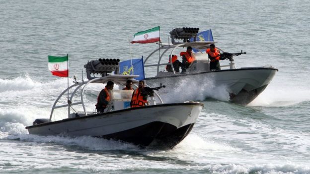 File photo showing Iranian Revolutionary Guards naval vessels during a ceremony near Bandar Abbas on 2 July 2012