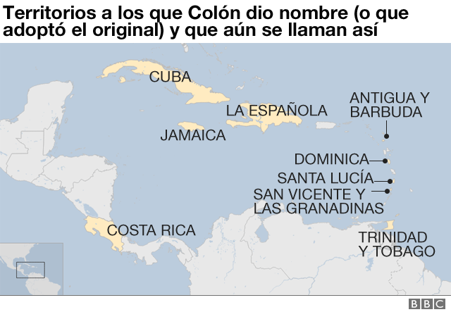 Mapa con los nombres de Colón.