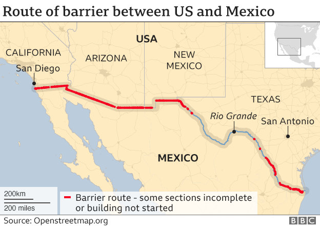 Trumps Wall How Much Has Been Built During His Term Bbc News 5494