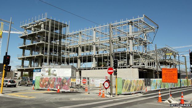 Building in central Christchurch with scaffolding