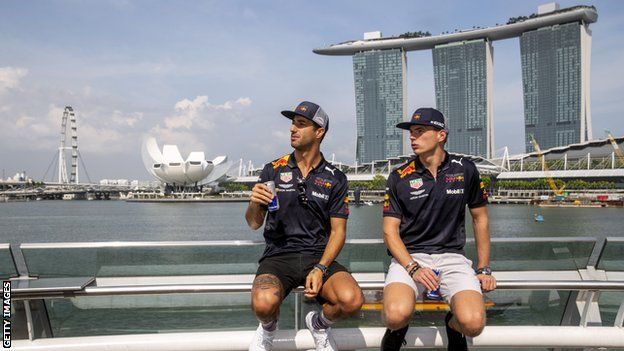 Max Verstappen and Daniel Ricciardo of Red Bull Racing at Marina Bay Street Circuit