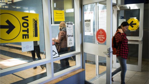 Canadian voters at a polling station.