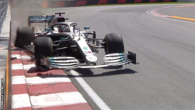 Lewis Hamilton hits the wall during second practice