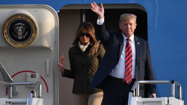 President Trump and his wife Melania arriving at Prestwick Airport