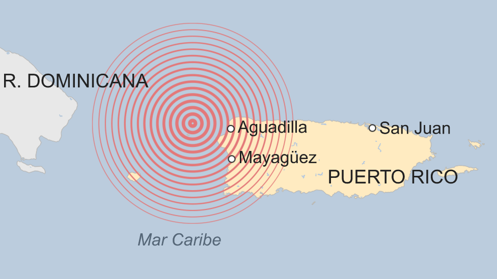 Mapa del terremoto de 1918 en Puerto Rico.