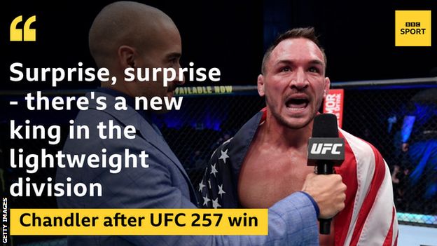 Michael Chandler doing his post-fight interview after winning at UFC 257