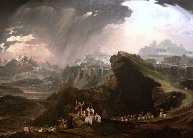 Josué ordenándole al sol que se quede quieto en Gabaón, pintado por el artista británico John Martin (1789-1854).