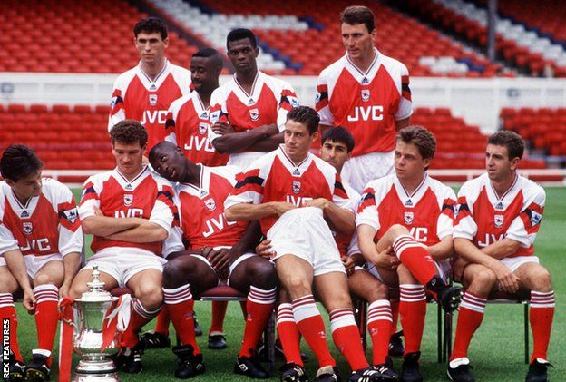 The Arsenal team - including Jimmy Carter - pose for a photo in August 1993