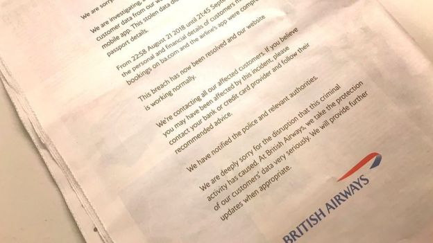 BA has taken out ads in newspapers apologising for the data breach
