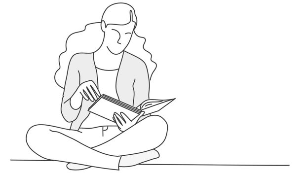 Ilustración de mujer leyendo libro