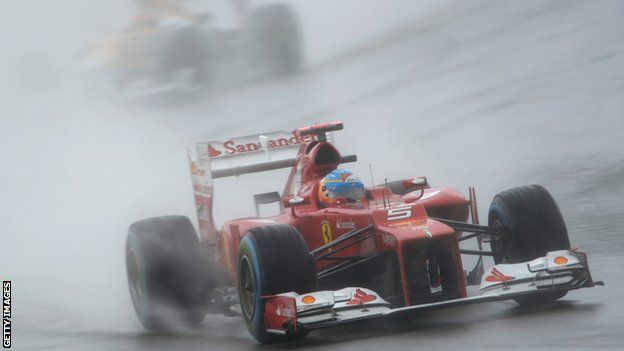 Fernando Alonso in the rain during qualifying for the German Grand Prix in 2010