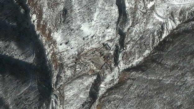 Imagen satelital del sitio de pruebas nucleares de Punggye-ni, en Corea del Norte (Febrero 2013)
