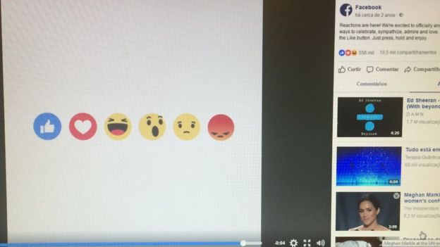 Imagem mostra reações com emojis do Facebook