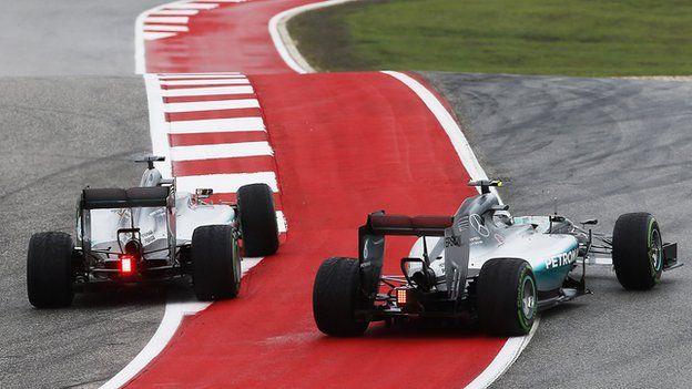 Hamilton passes Rosberg at the 2015 US GP