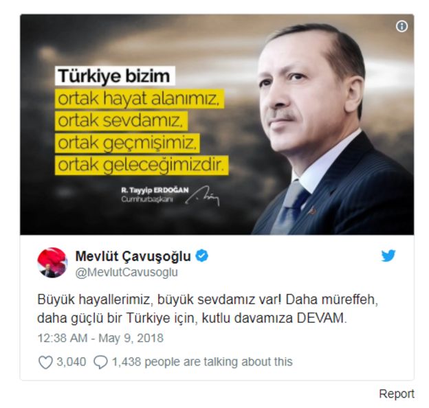 #দেভাম ব্যবহার করে প্রচারণা চালাচ্ছেন তুর্কি পররাষ্ট্রমন্ত্রী মেভলুত কাভোসৌলু।