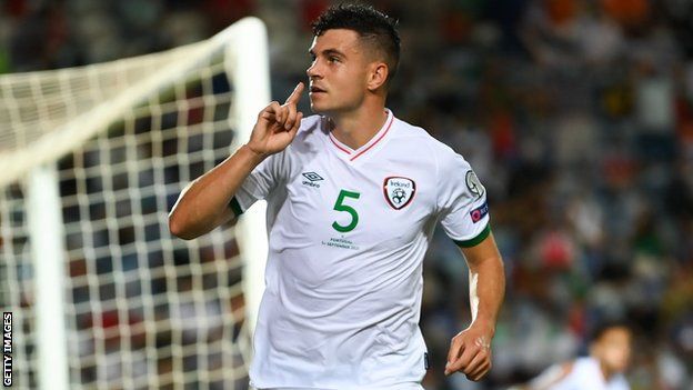 John Egan headed the Republic of Ireland into the lead in first-half injury time with his first international goal