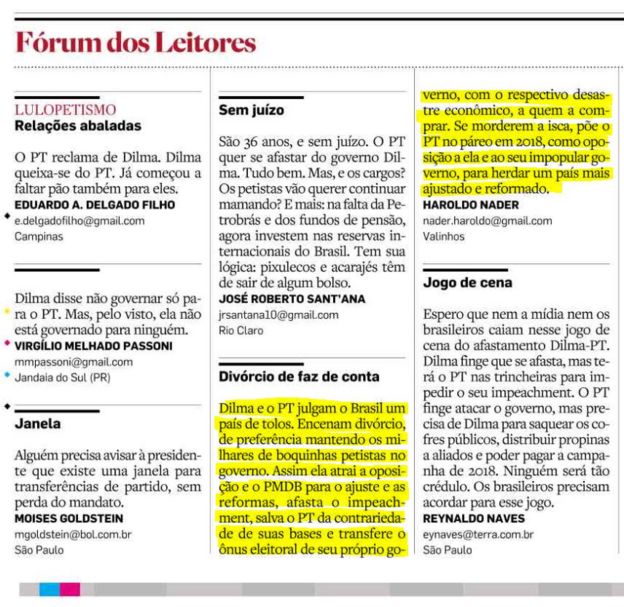 Carta de Nader no jornal O Estado de S. Paulo
