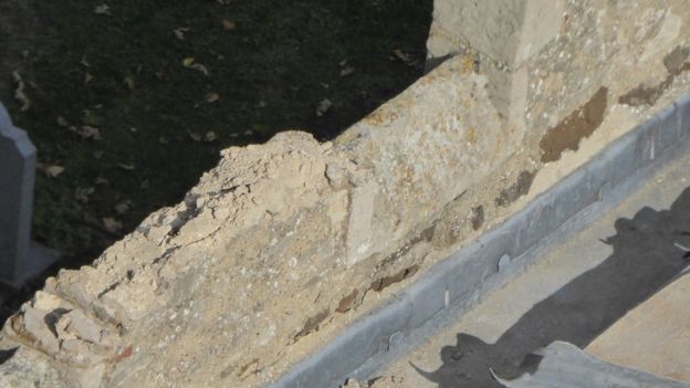 Damaged stonework on a church