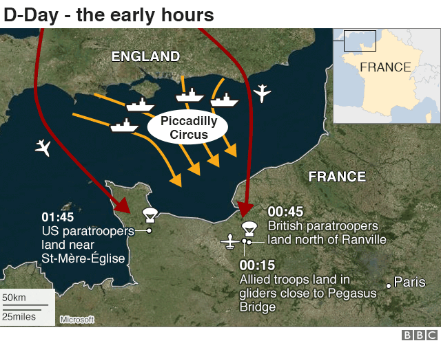 D-Day map: The early hours