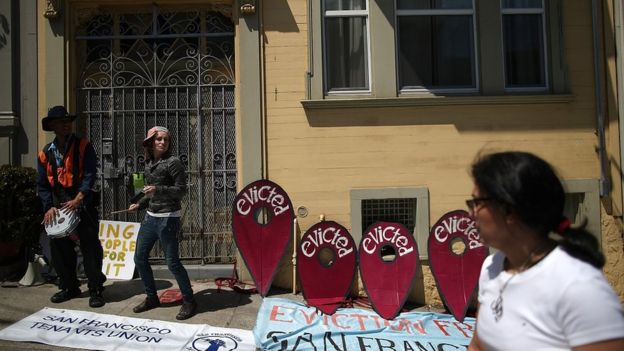 Protes terhadap AirBnb 29 Juli 2014 di San Francisco.