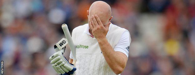 Adam Lyth reacts after his dismissal