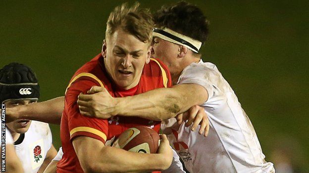 Alex Dombrandt (left) in action for Wales Under-20s