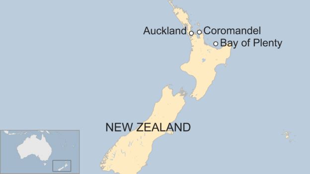 Map showing Auckland, Coromandel and Bay of Plenty in New Zealand