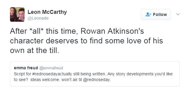Leonade tweeted: "After *all* this time, Rowan Atkinson's character deserves to find some love of his own at the till."