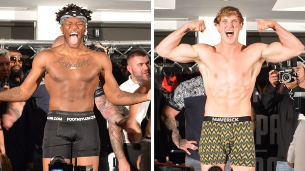 KSI and Logan Paul at the weigh-in before their first fight