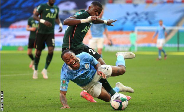 Raheem Sterling is fouled by Serge Aurier