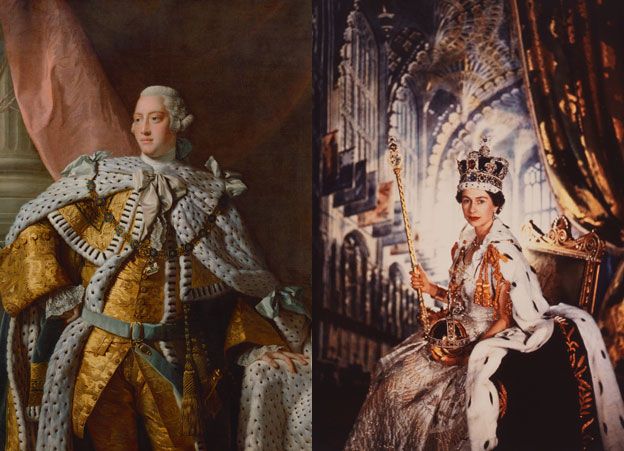 King George III by Allan Ramsay and Queen Elizabeth II by Cecil Beaton