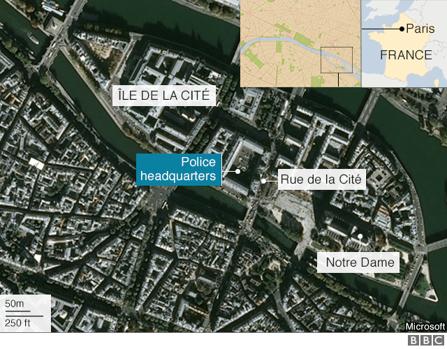 Map shows site of attack in central Paris