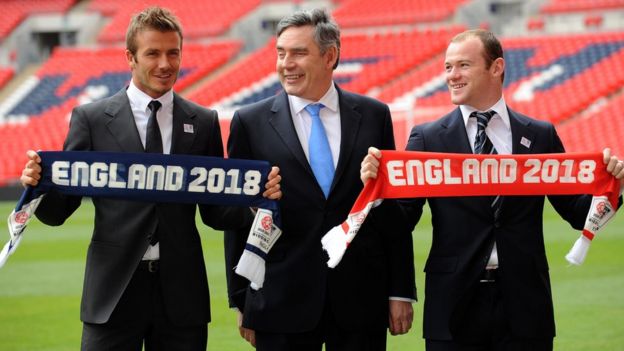 David Beckham, Gordon Brown and Wayne Rooney launched the England 2018 World Cup bid at Wembley Stadium